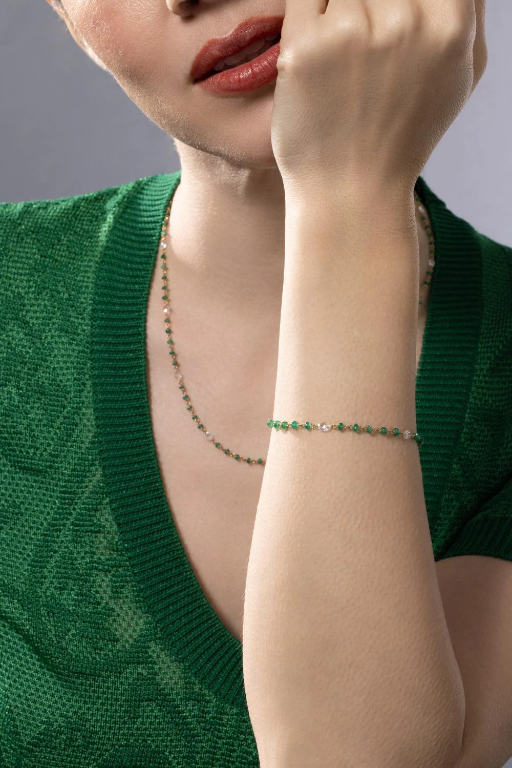 Diamond Emerald Etheral Beaded Bracelet - Image 2