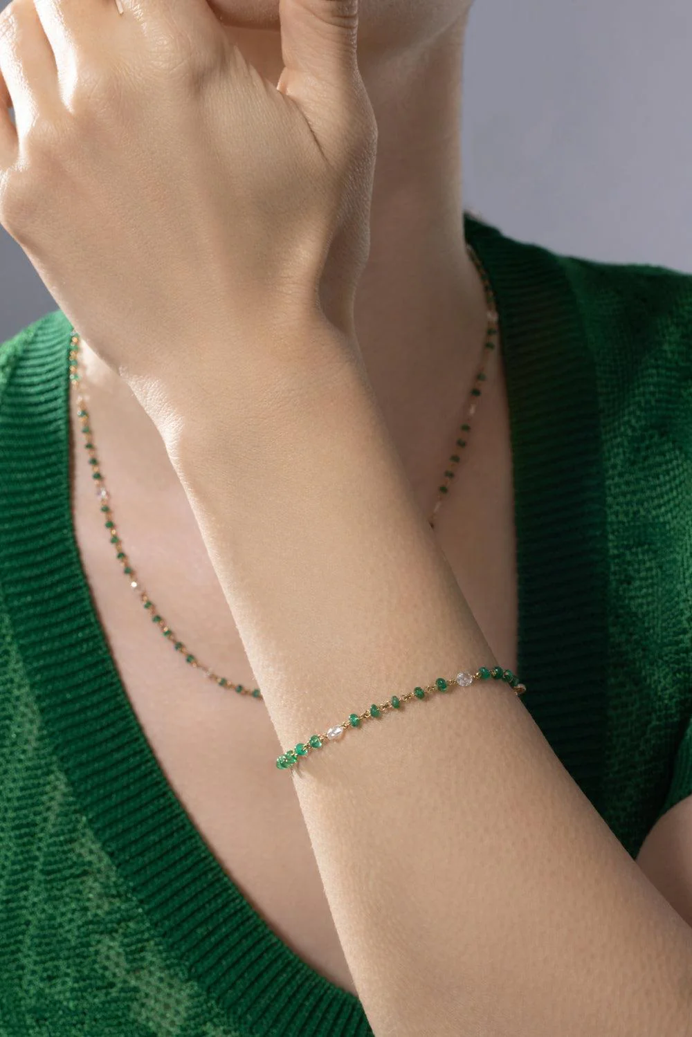 Diamond Emerald Etheral Beaded Bracelet - Image 4