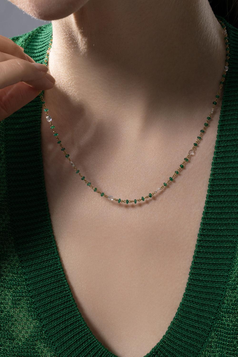 Diamond Emerald Etheral Beaded Necklace - Image 2