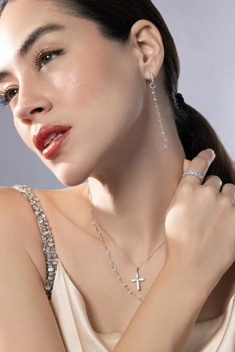 Diamond Ethereal Single Tassel Earrings - Image 2