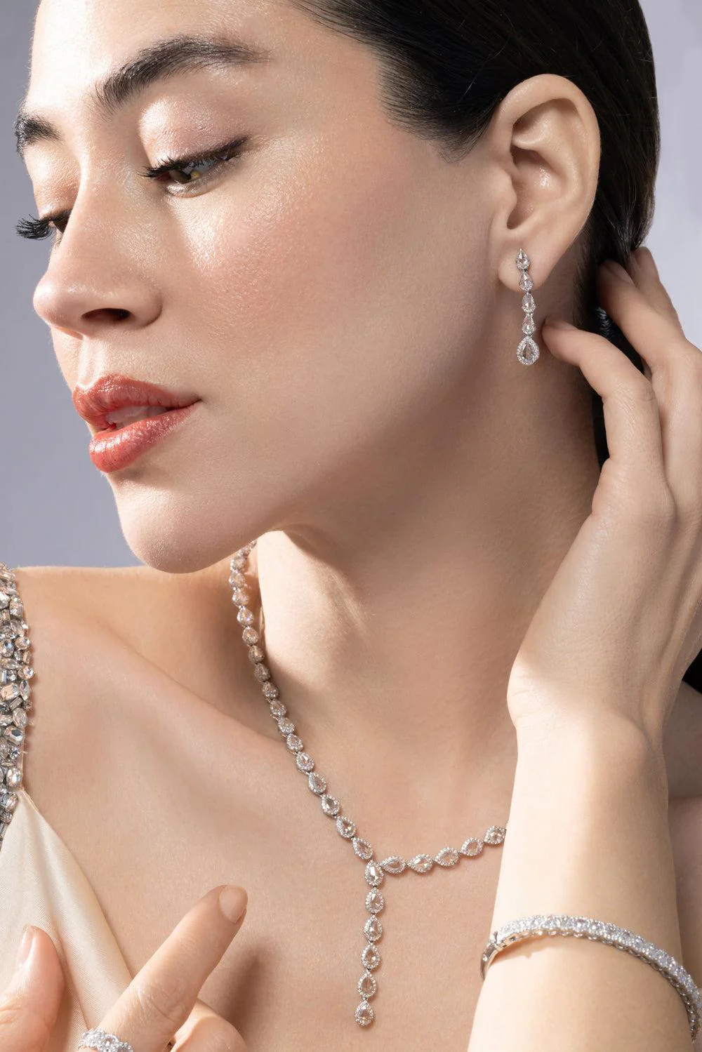 Diamond Five Scallop Drop Earrings - Image 3