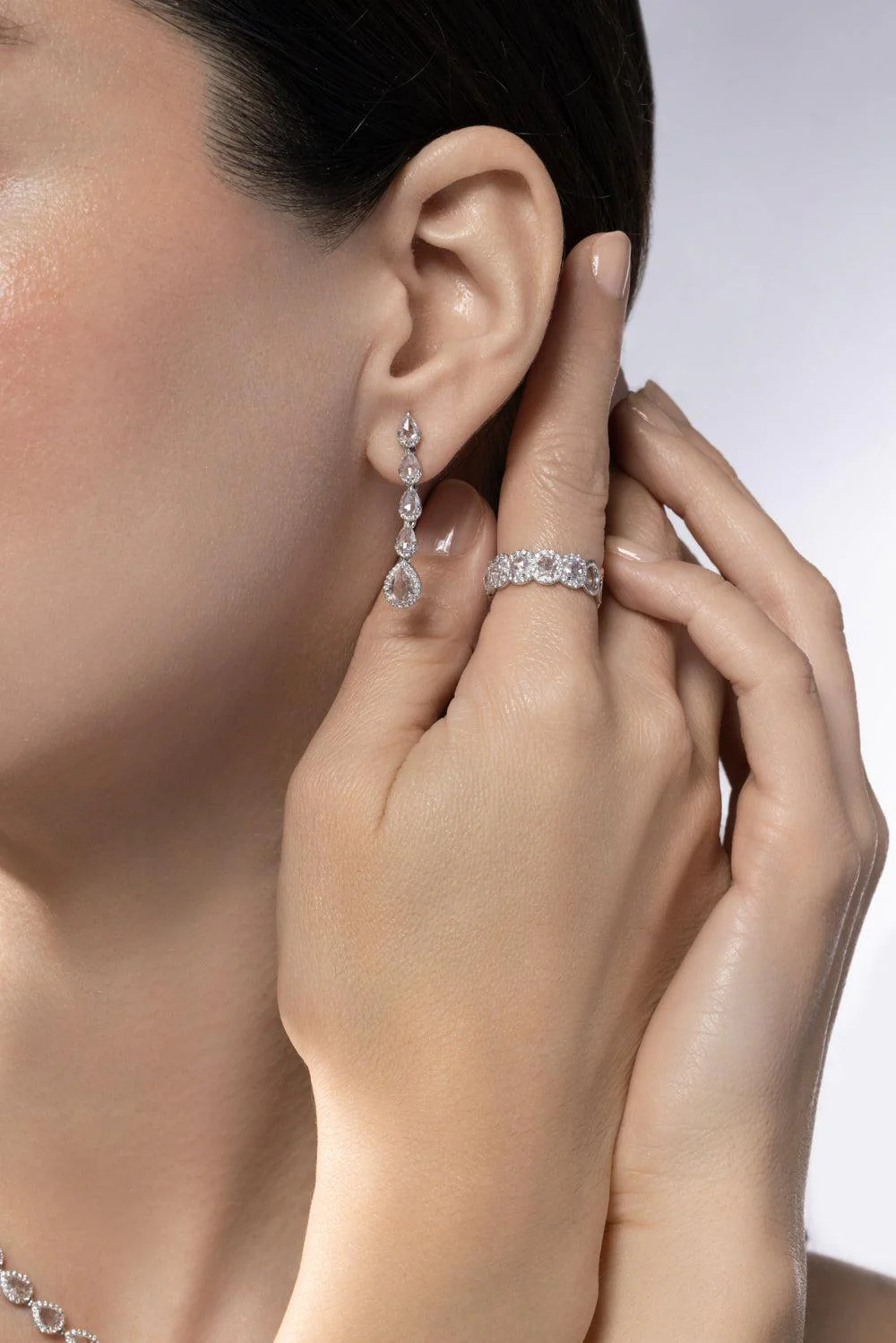Diamond Five Scallop Drop Earrings - Image 4