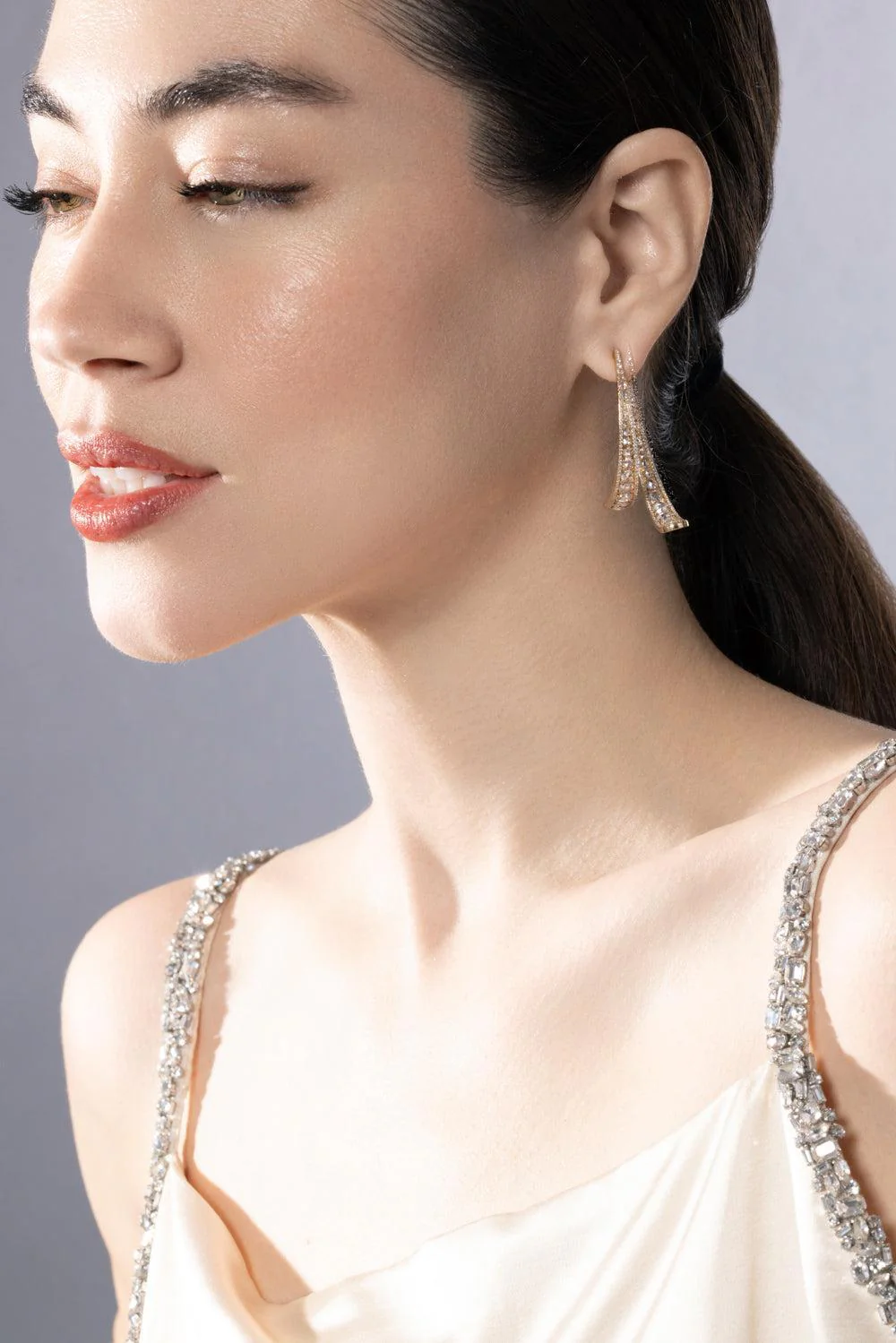 Diamond Linear Broken Hoop Earrings - Image 2