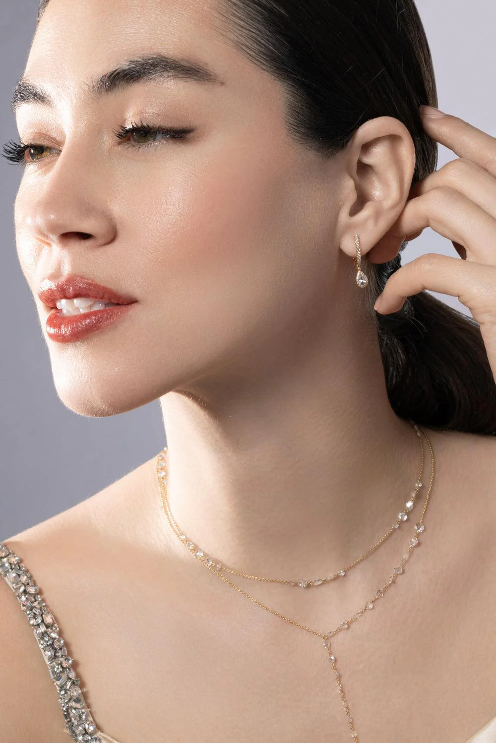 Diamond One Scallop Pear Drop Earrings - Image 4