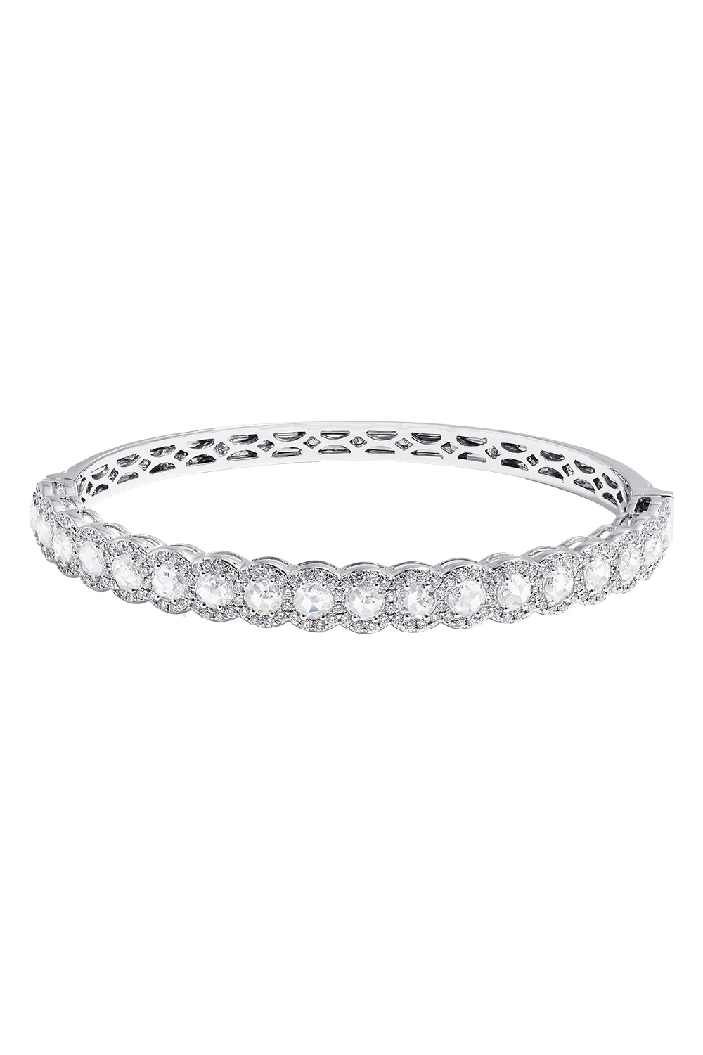 Diamond Rose Cut Half Scallop Bangle Bracelet