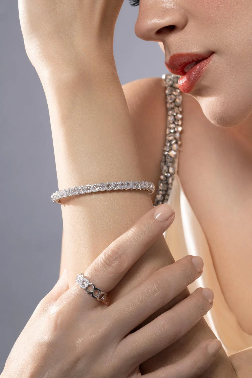 Diamond Rose Cut Half Scallop Bangle Bracelet - Image 4