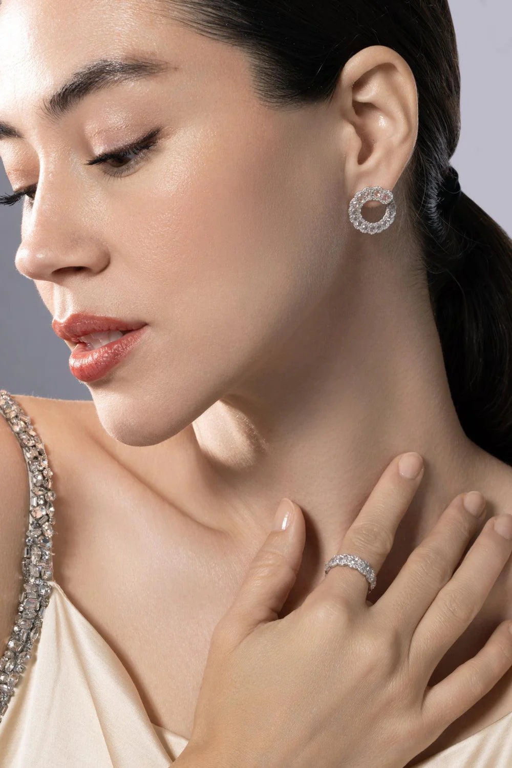 Diamond Scallop Loop Earrings - Image 2