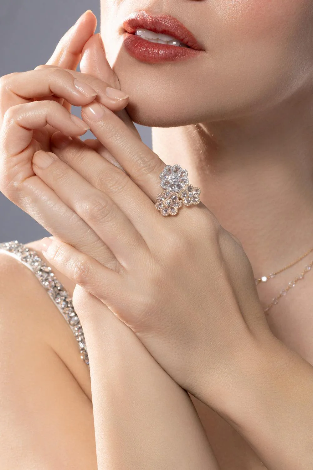 Diamond Three Flower Ring - Image 3