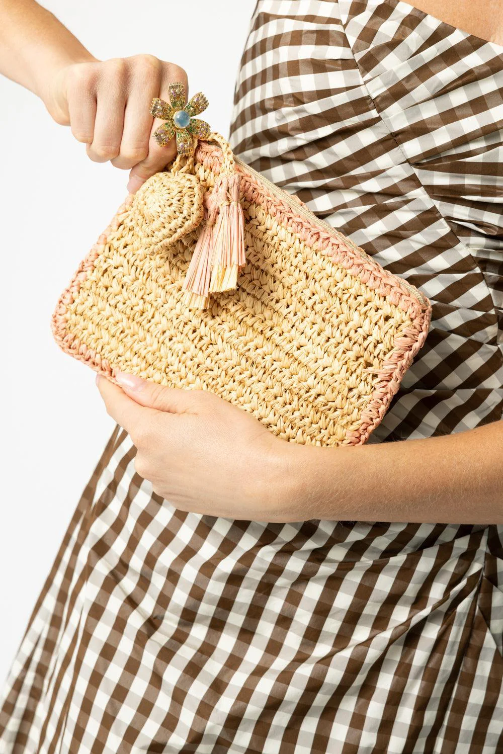 Small Raffia Pouch - Pink - Image 3