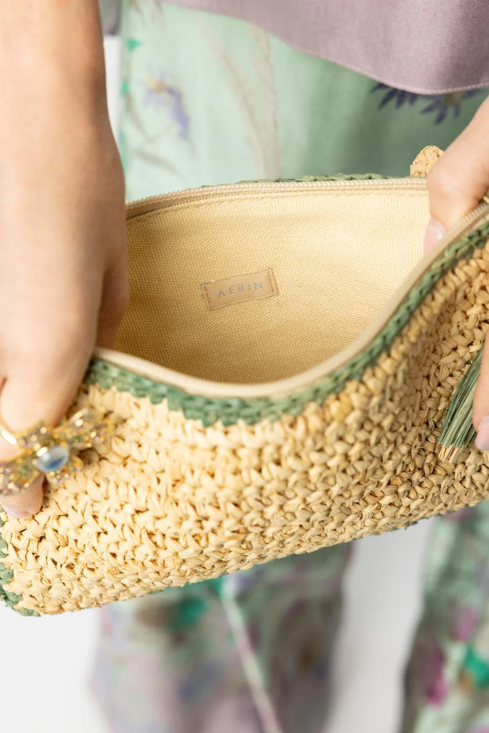 Small Raffia Pouch - Sage - Image 4