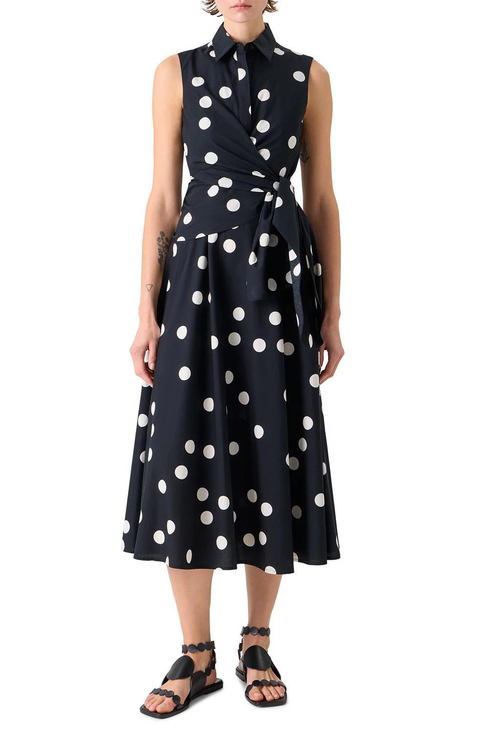 Sleeveless Polka Dot Midi Dress - Image 3