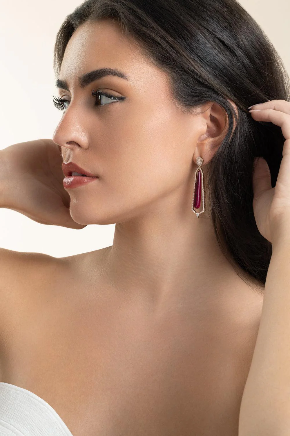Ruby Diamond Drop Earrings - Image 2