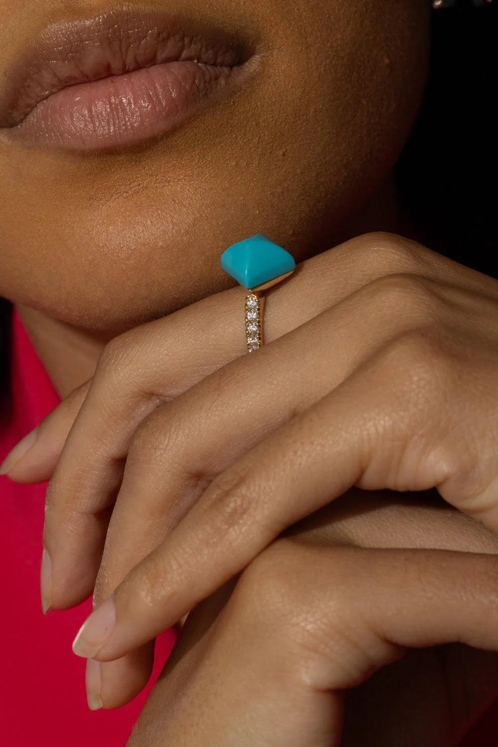 Black Onyx Diamond Piramide Turquoise Ring - Image 2