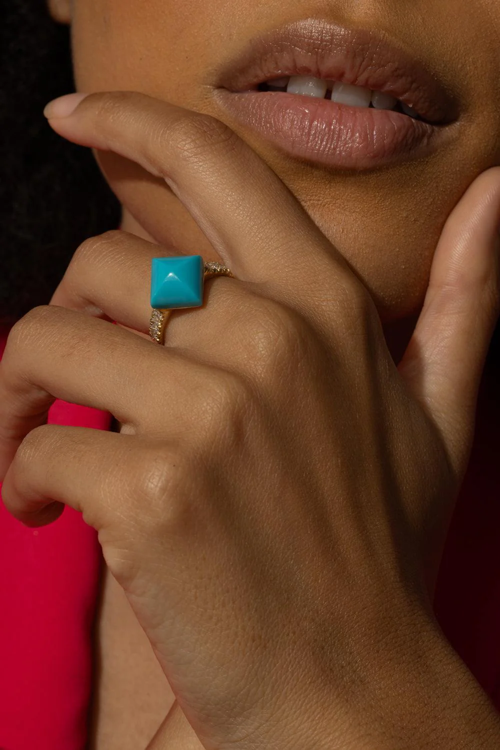 Black Onyx Diamond Piramide Turquoise Ring - Image 3