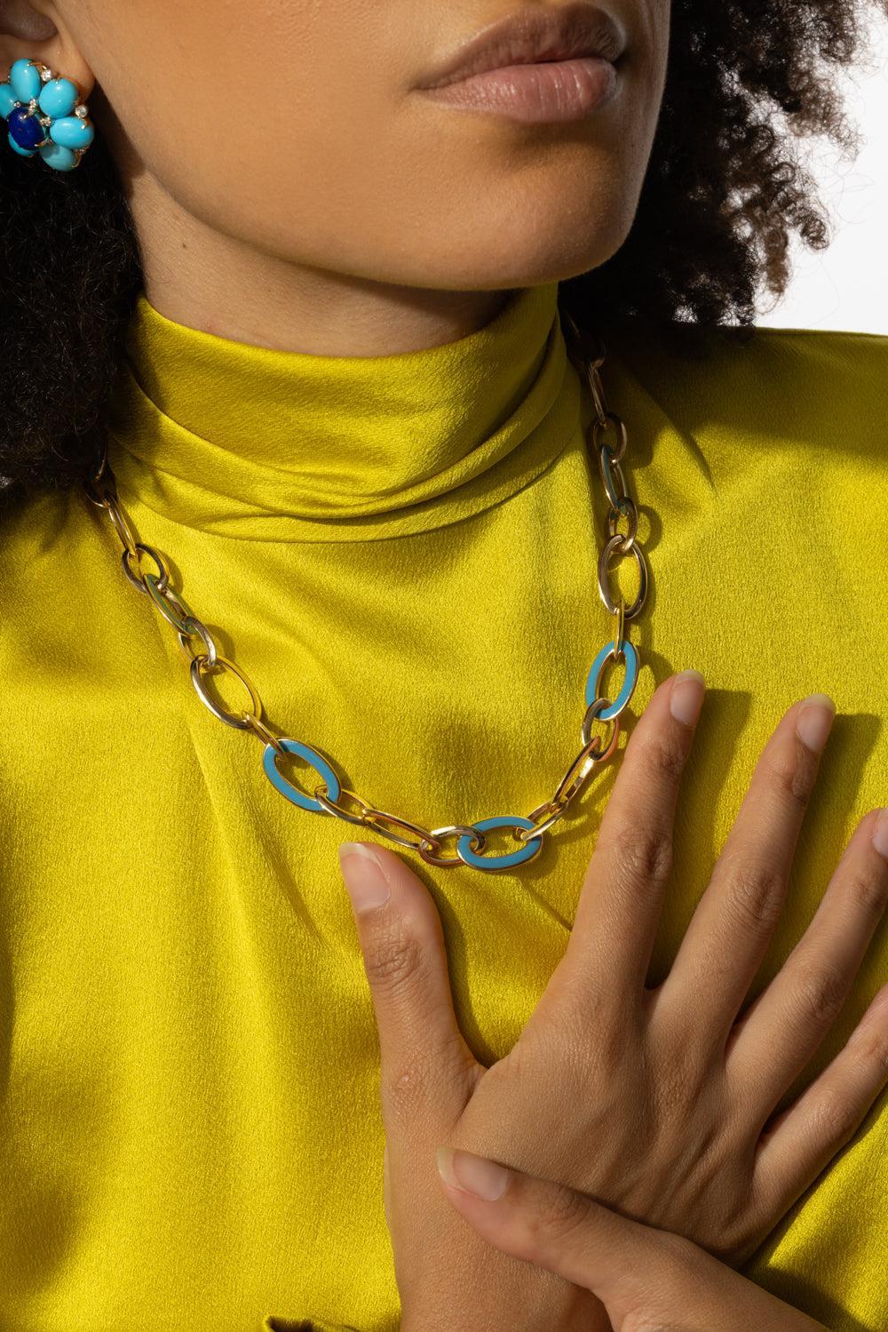 Blue Enamel Capri Chain Necklace - Image 2