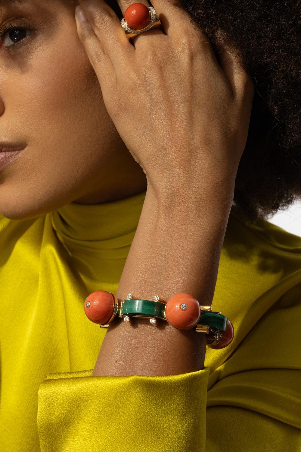 Coral Bead Malachite Terra Linea Bracelet - Image 3