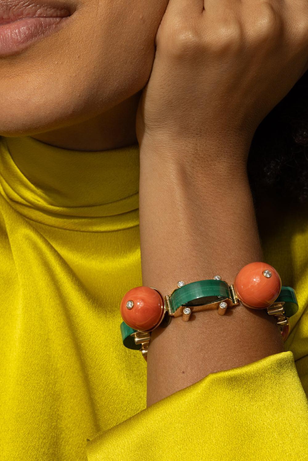 Coral Bead Malachite Terra Linea Bracelet - Image 4