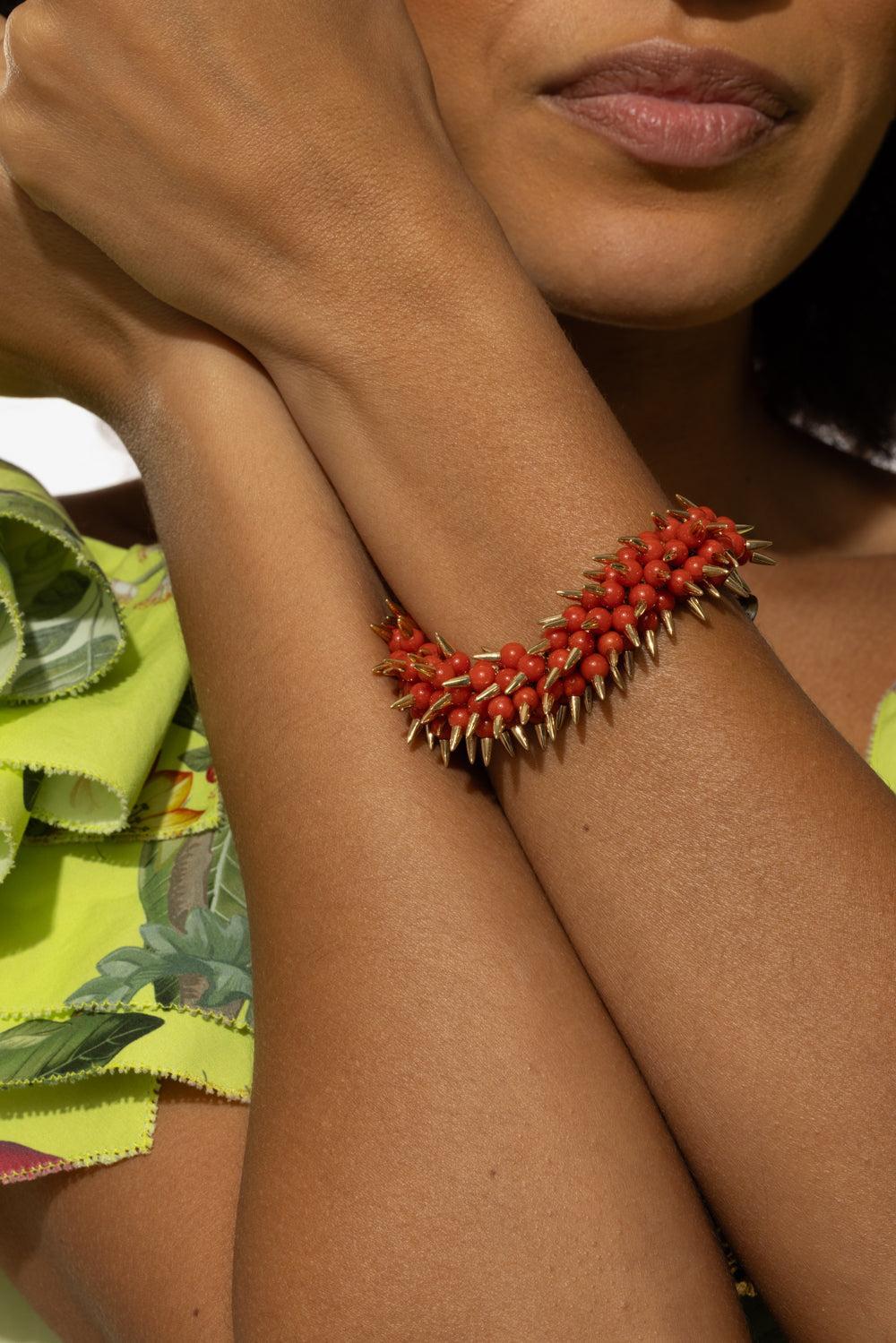 Coral Bead Spiked Muse Bracelet - Image 2