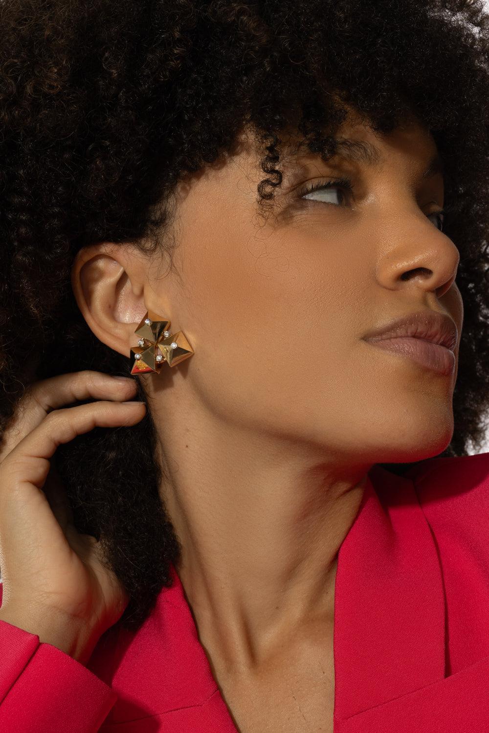 Diamond Accent Piramide Triple Earrings - Image 2
