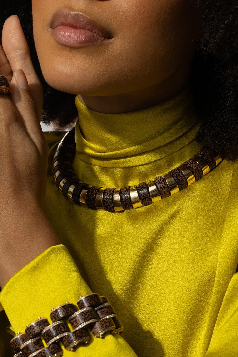 Leopard Palm Wood Selvaggia Collar Necklace - Image 3