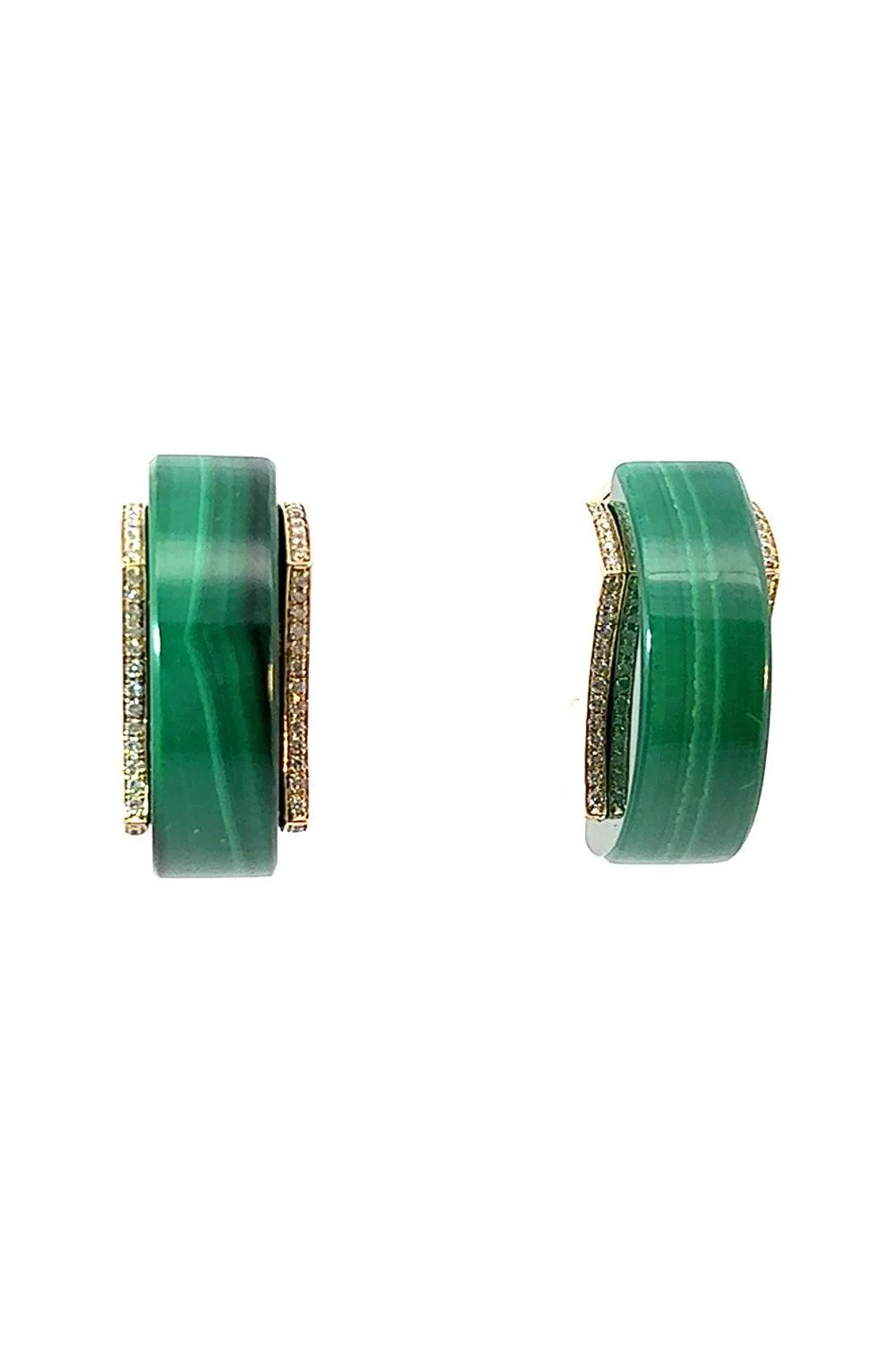 Malachite Diamond Edging Luna Curve Earrings