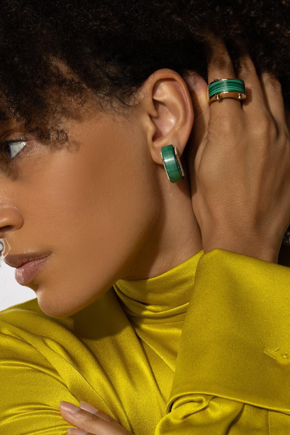 Malachite Diamond Edging Luna Curve Earrings - Image 4
