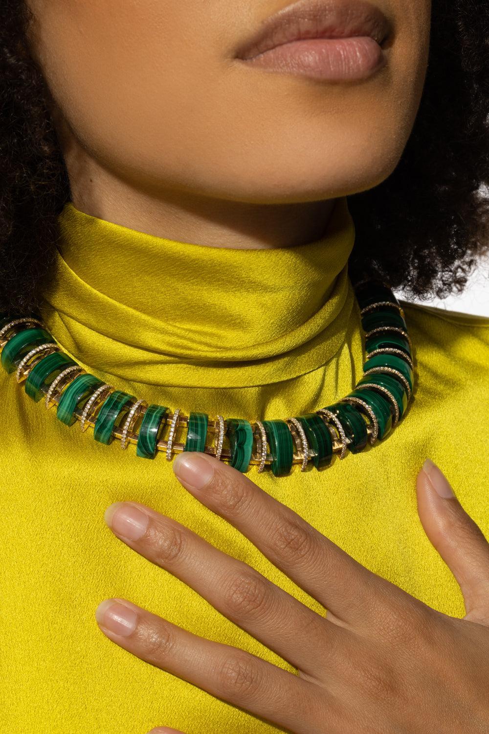 Malachite Diamond Gilded Rhythm Necklace - Image 2
