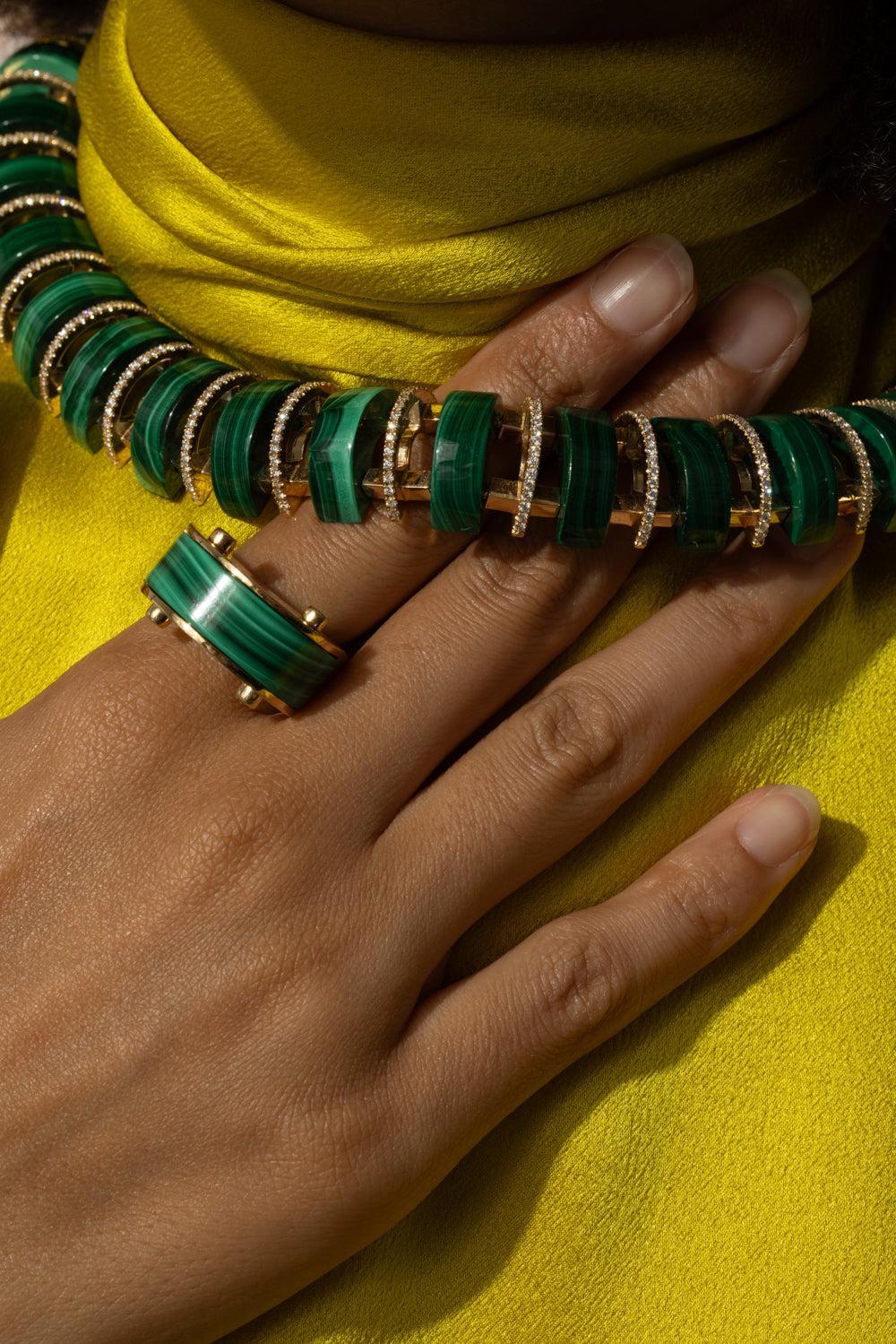 Malachite Diamond Gilded Rhythm Necklace - Image 3