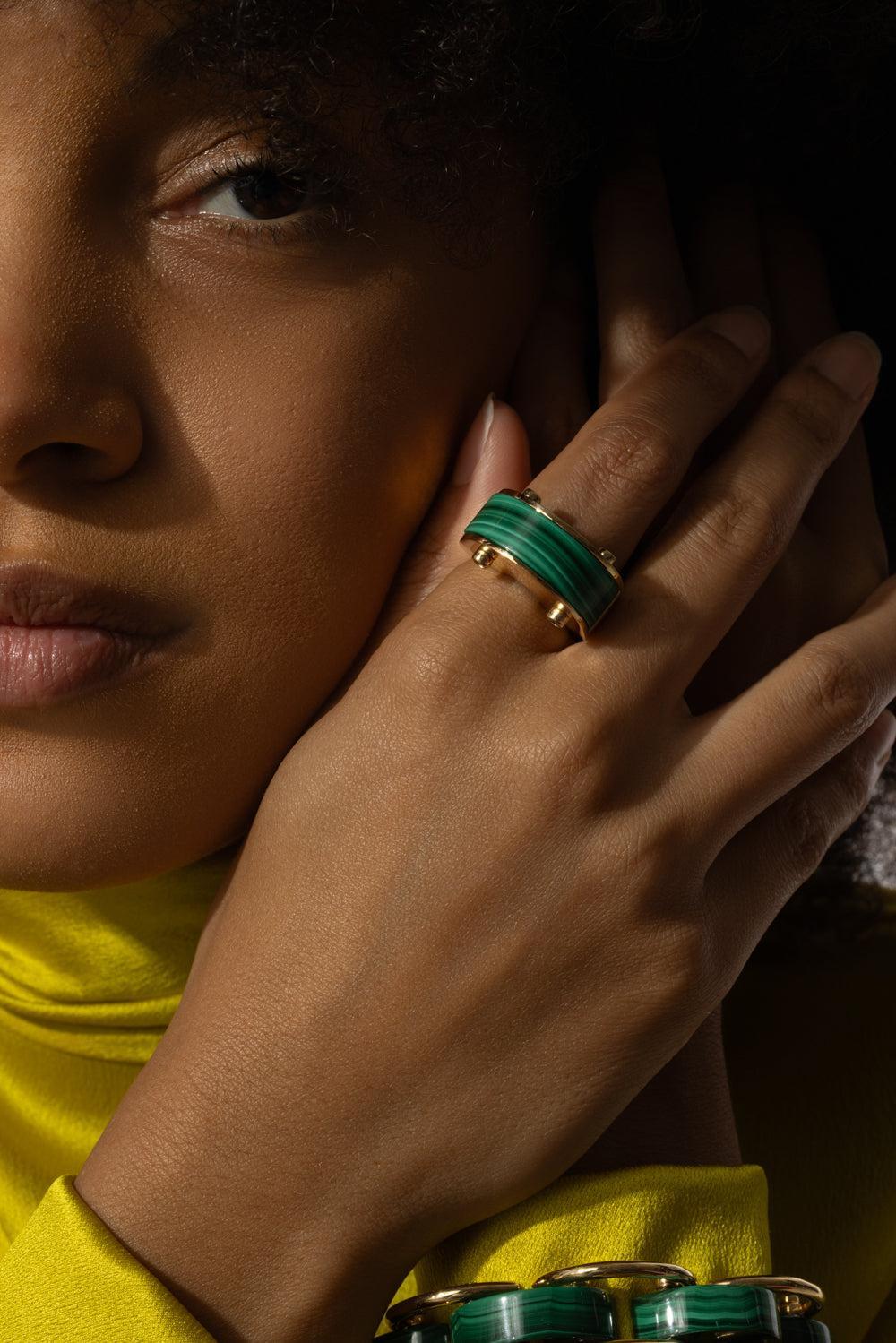 Malachite Diamond Luna Curve Ring - Image 2