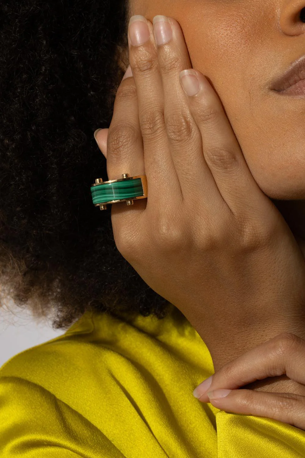 Malachite Diamond Luna Curve Ring - Image 3