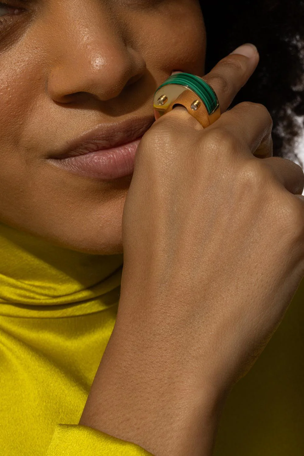Malachite Diamond Luna Curve Ring - Image 4