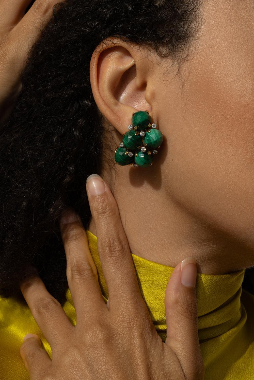 Malachite Diamond Orba Earrings - Image 4