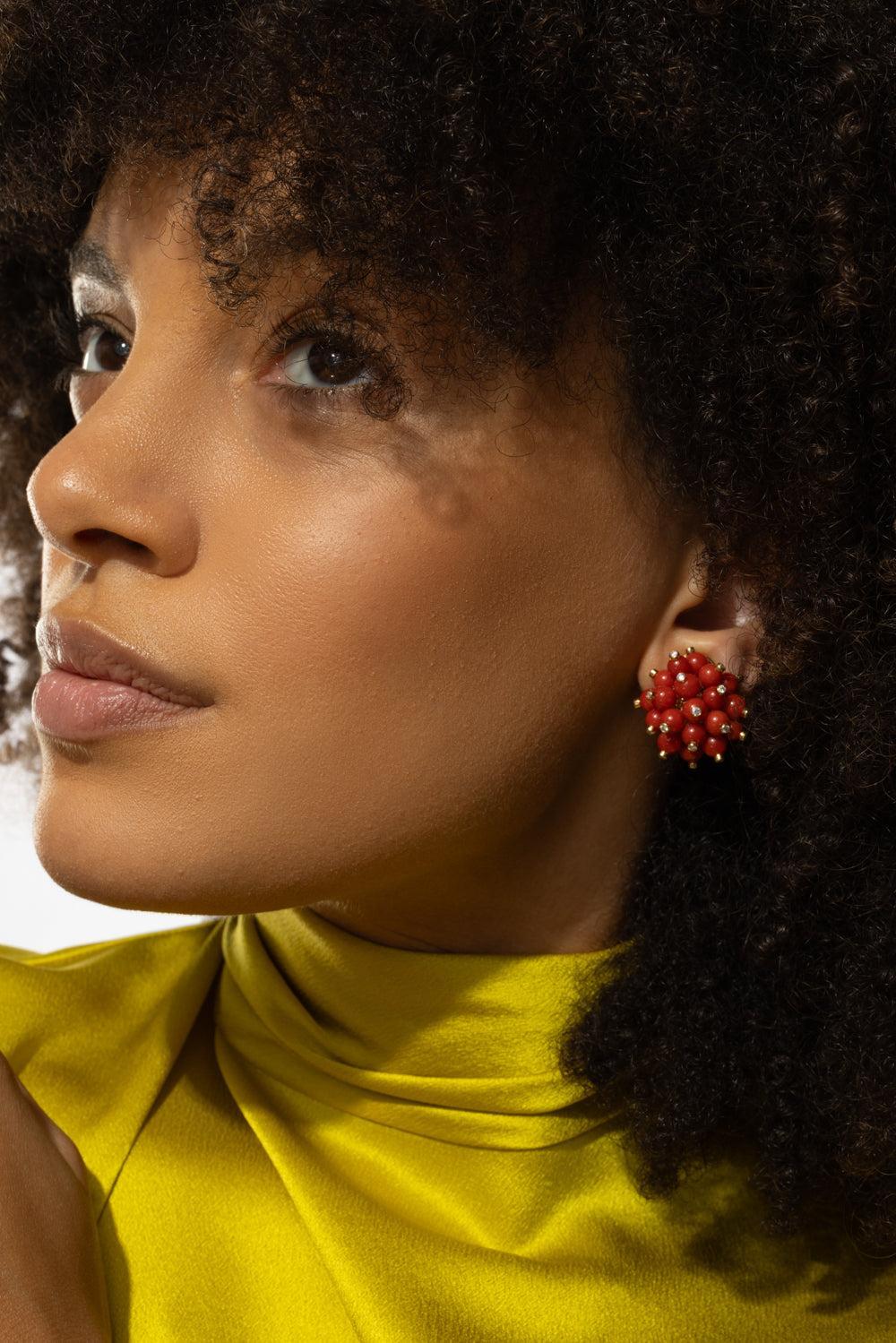 Mediterranean Coral Diamond Accent Bacca Earrings - Image 3
