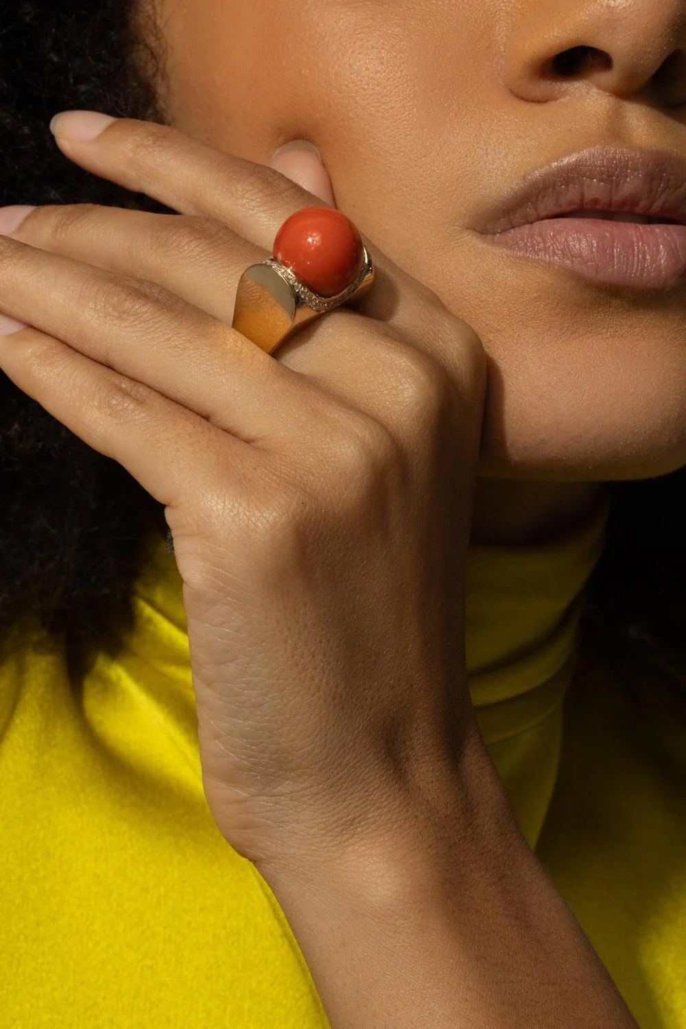 Mediterranean Coral Diamond Accent Sfera Ring - Image 3