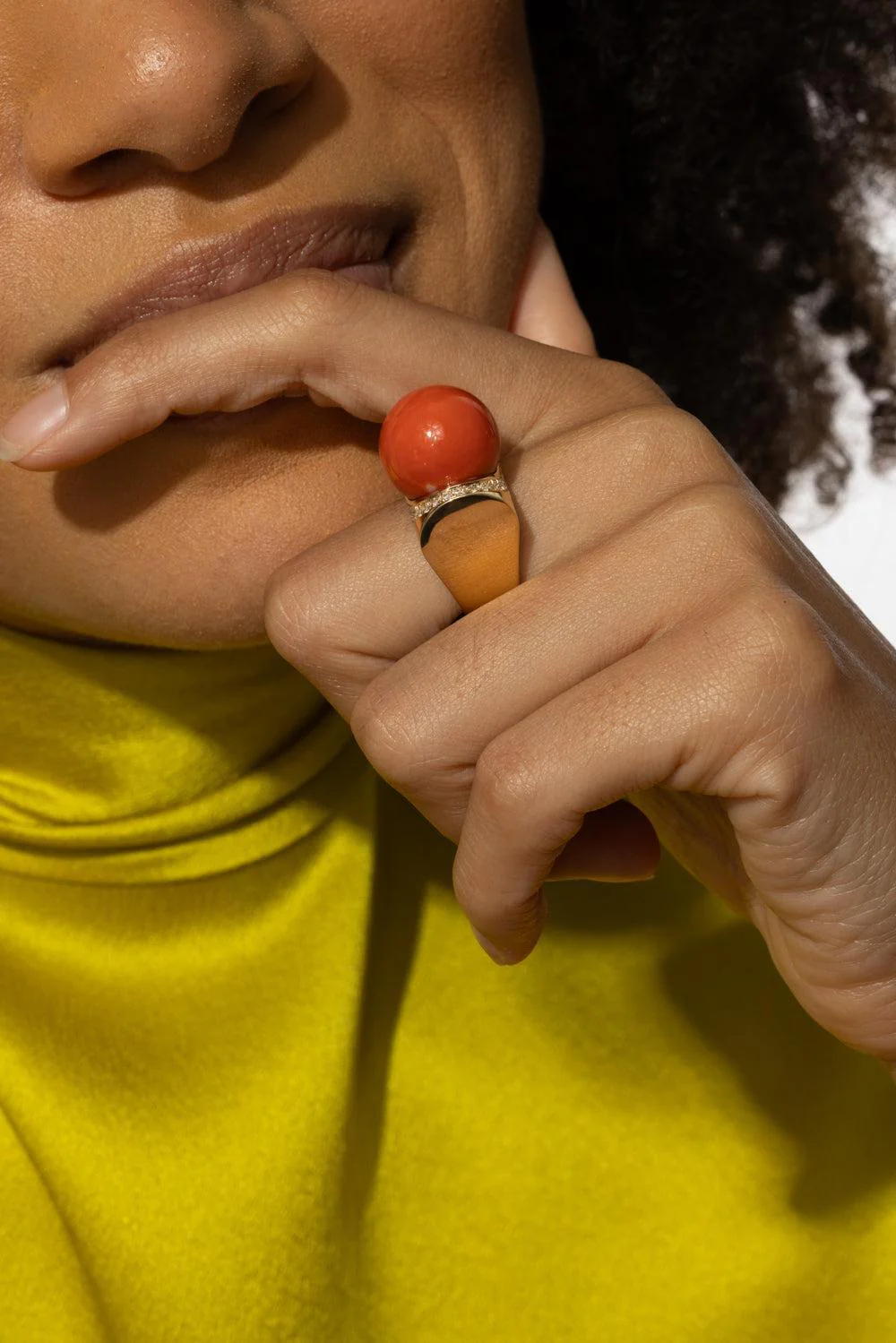 Mediterranean Coral Diamond Accent Sfera Ring - Image 4