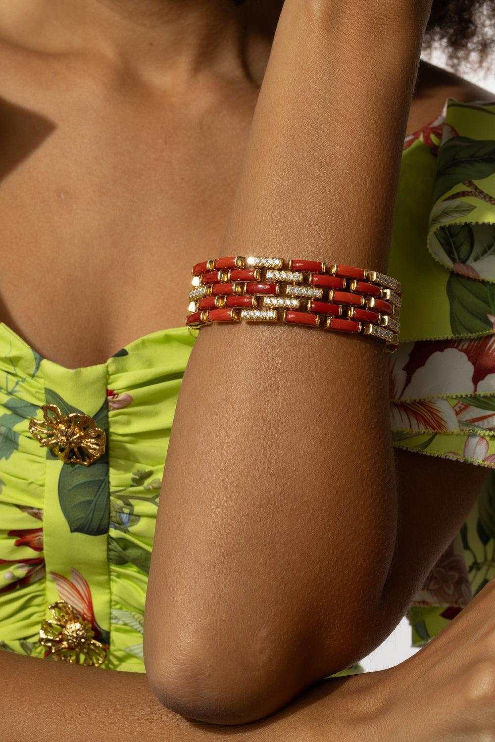 Mediterranean Coral Diamond Red Mosaic Bracelet - Image 4