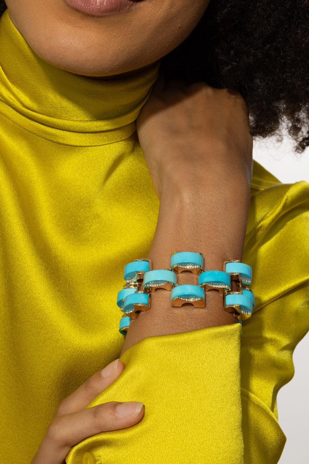 Sleeping Beauty Turquoise Archetti Diamond Edging Bracelet - Image 3