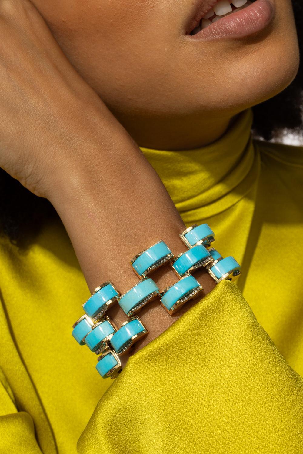 Sleeping Beauty Turquoise Archetti Diamond Edging Bracelet - Image 4