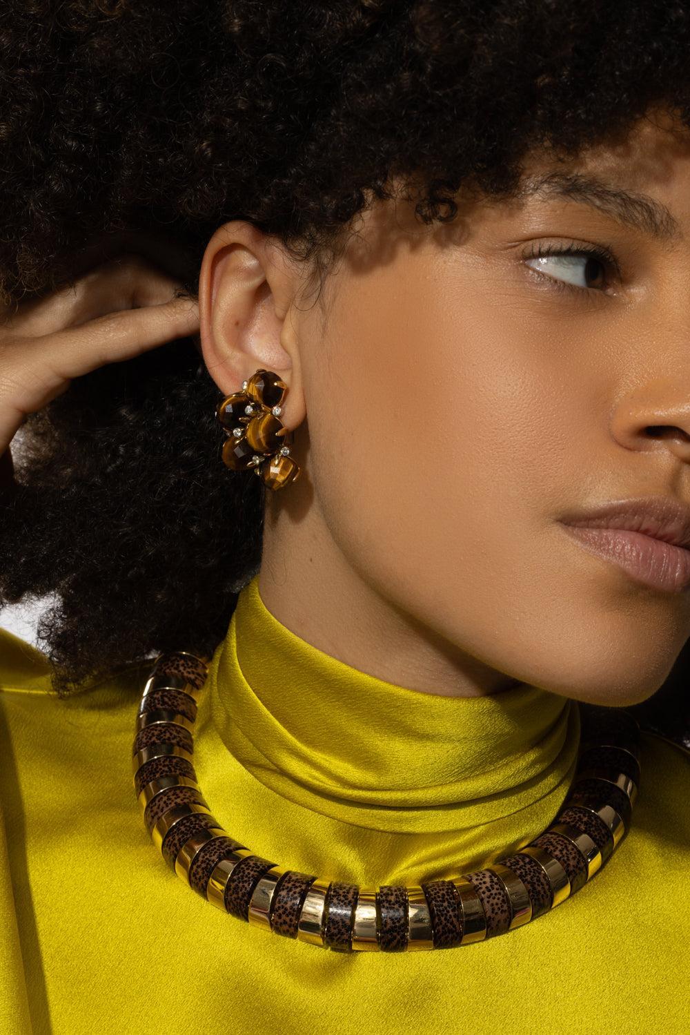 Tiger Eye Diamond Orba Earrings - Image 2