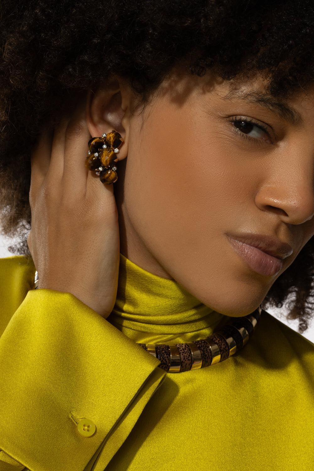 Tiger Eye Diamond Orba Earrings - Image 3