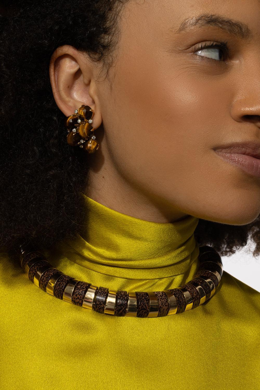 Tiger Eye Diamond Orba Earrings - Image 4