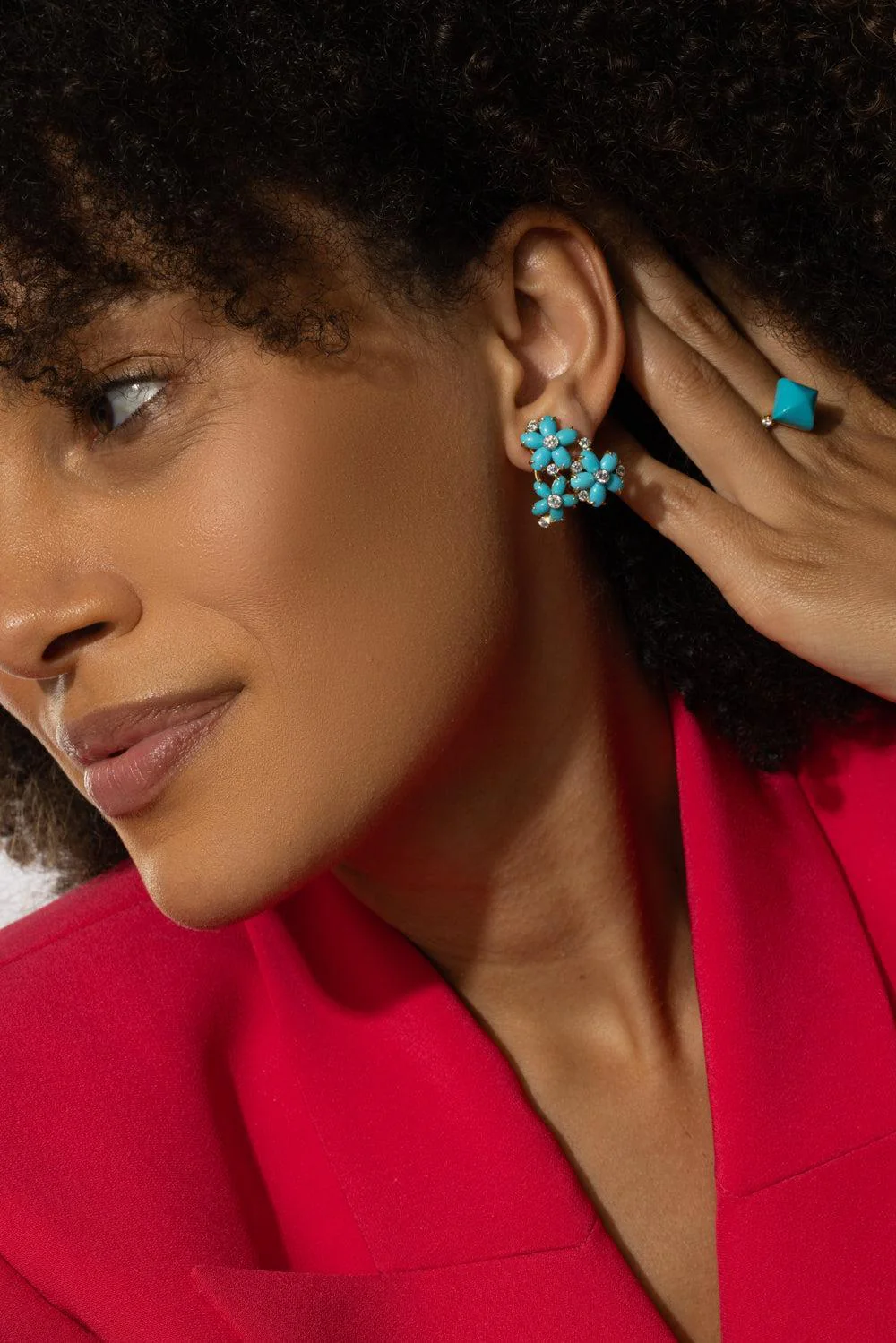 Turquoise Diamond Petaluna Earrings - Image 2