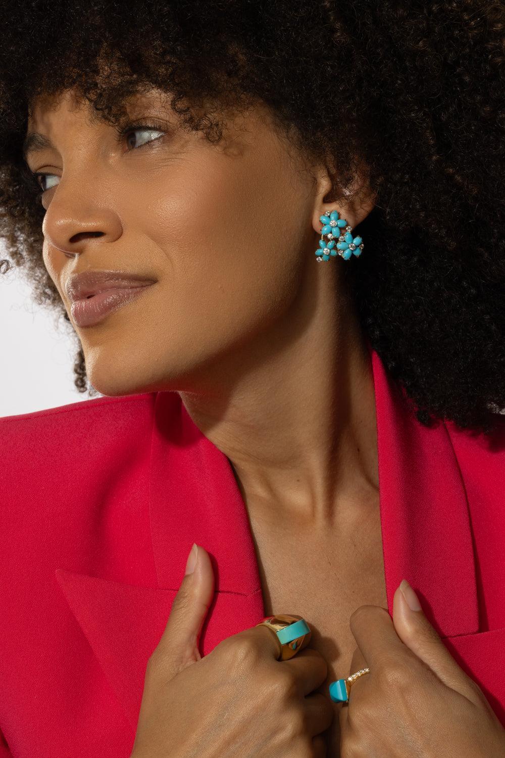 Turquoise Diamond Petaluna Earrings - Image 3