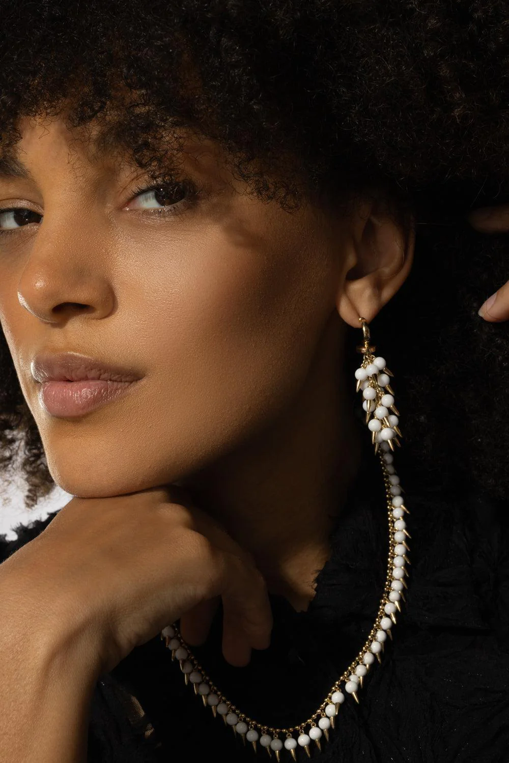 White Onyx Spiked Muse Earrings - Image 2