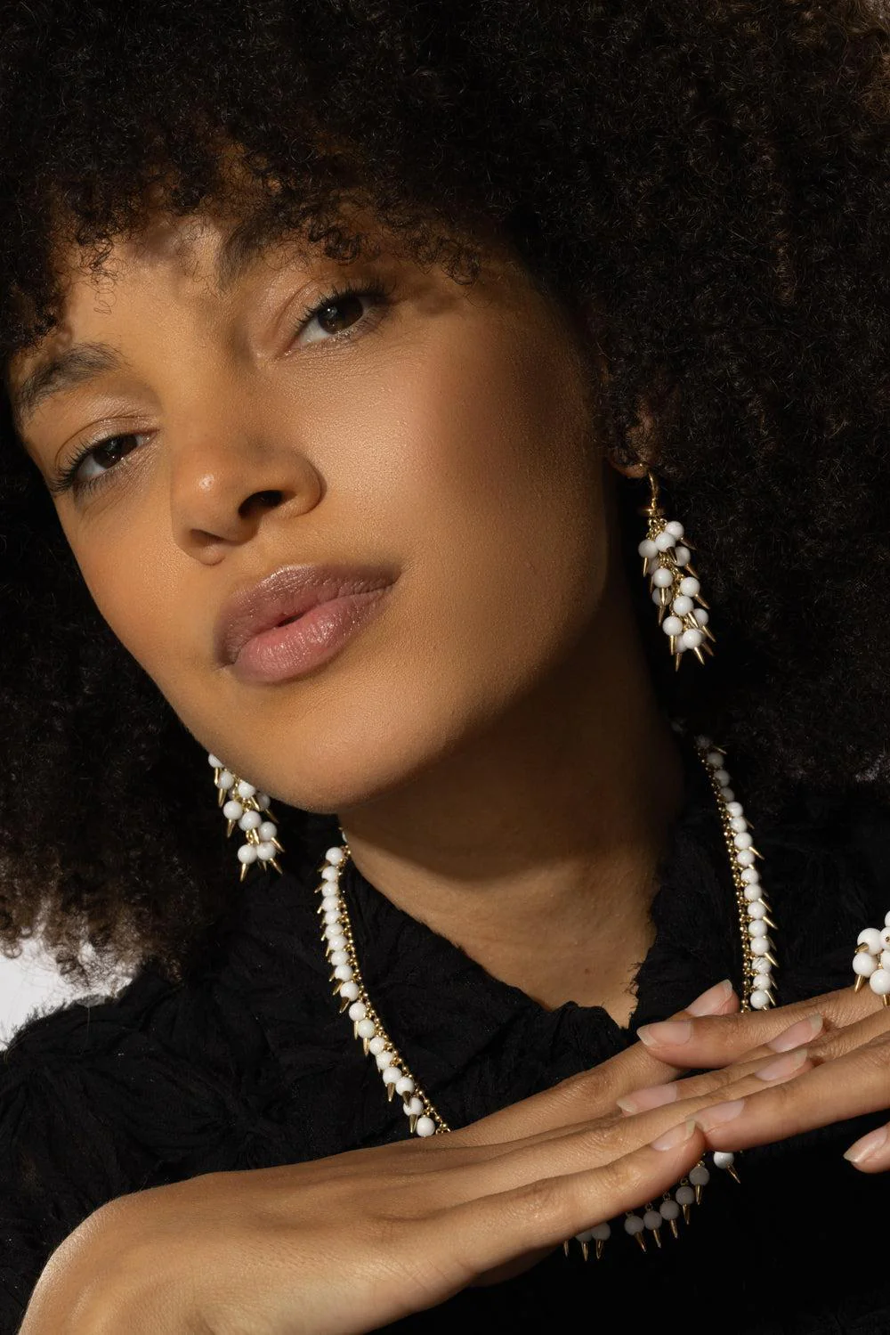 White Onyx Spiked Muse Earrings - Image 3
