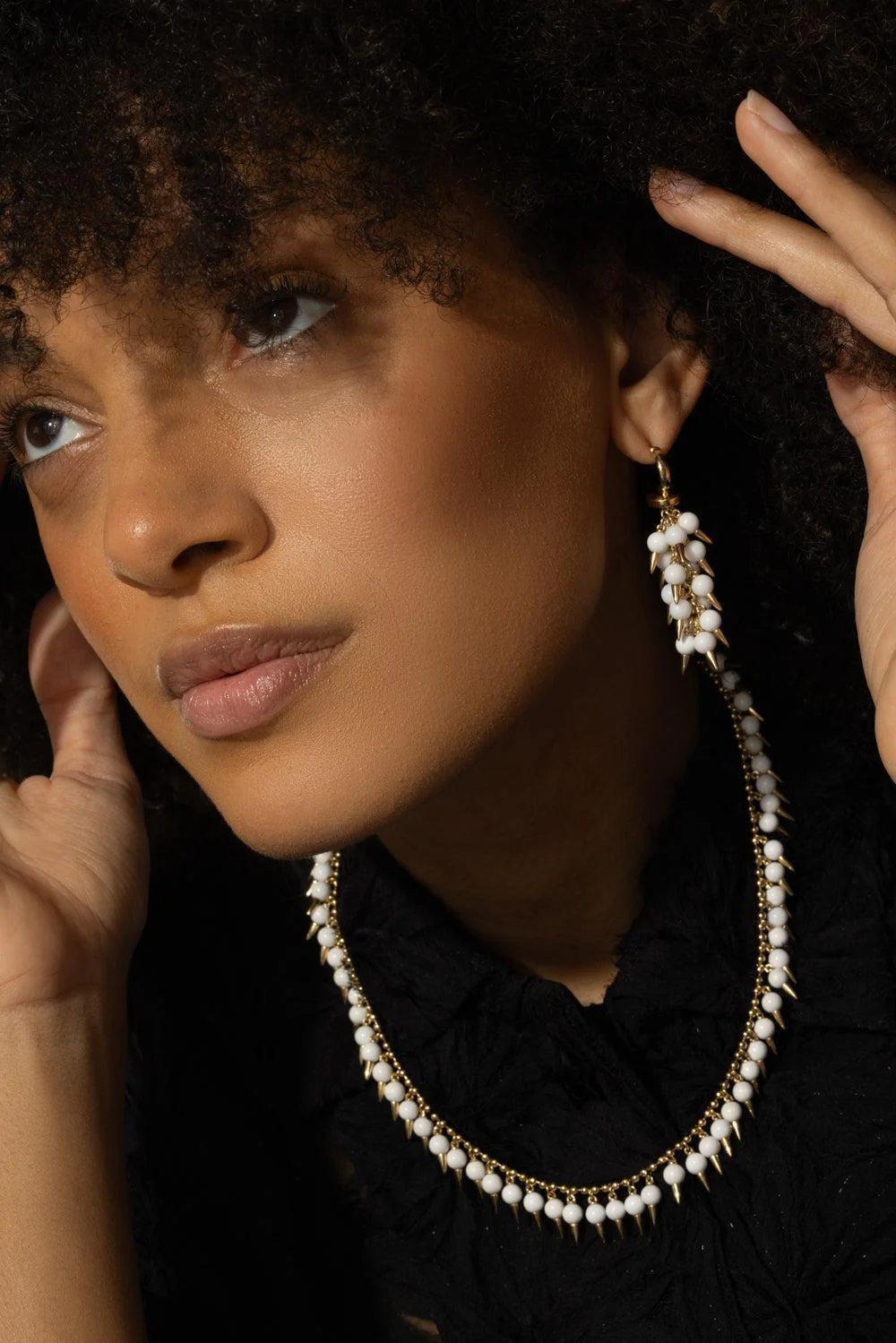 White Onyx Spiked Muse Earrings - Image 4