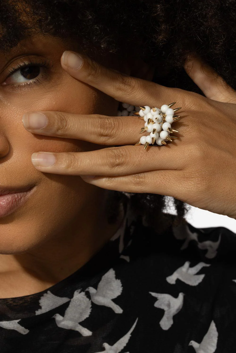 Whte Onyx Spiked Muse Ring - Image 5