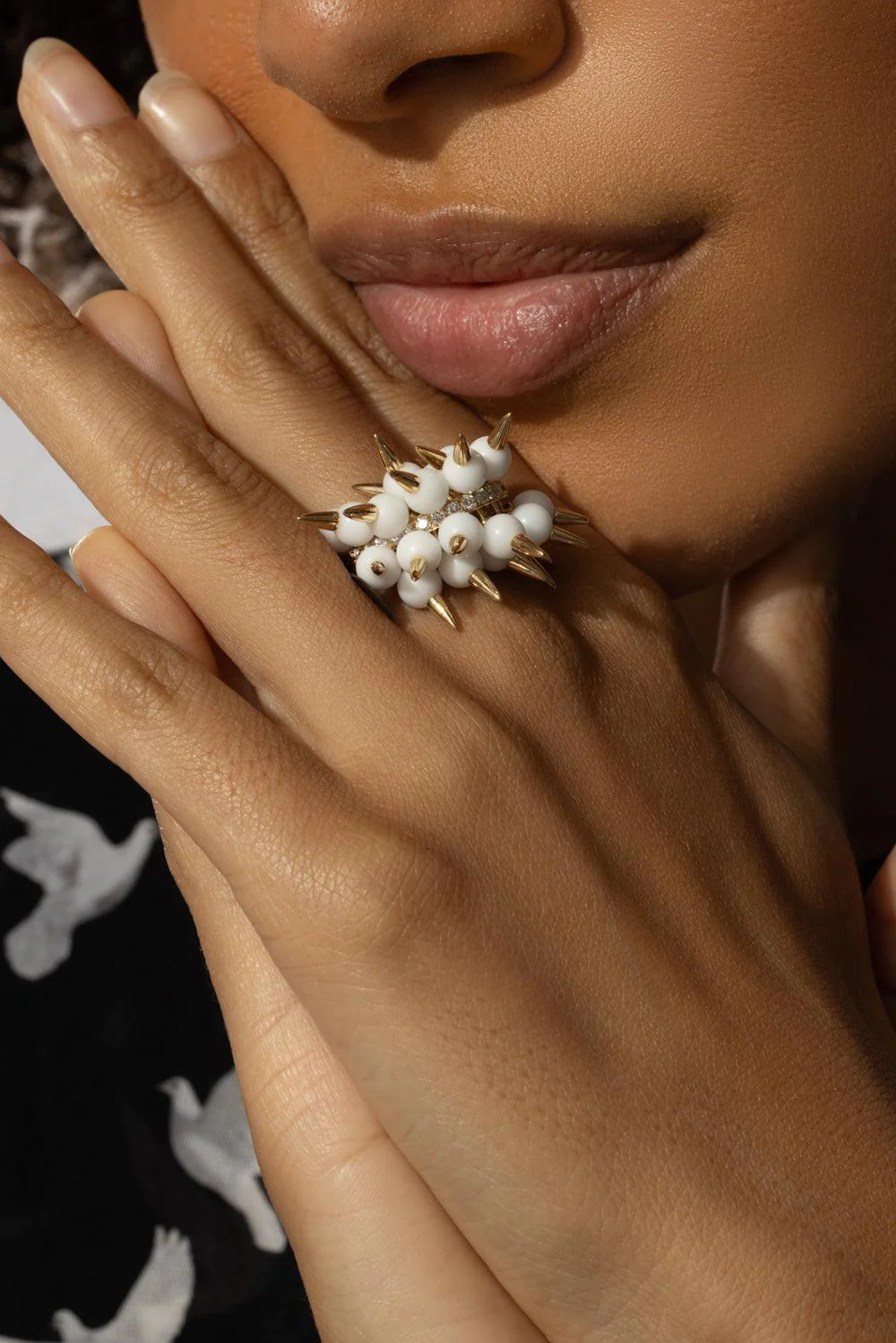 Whte Onyx Spiked Muse Ring - Image 6