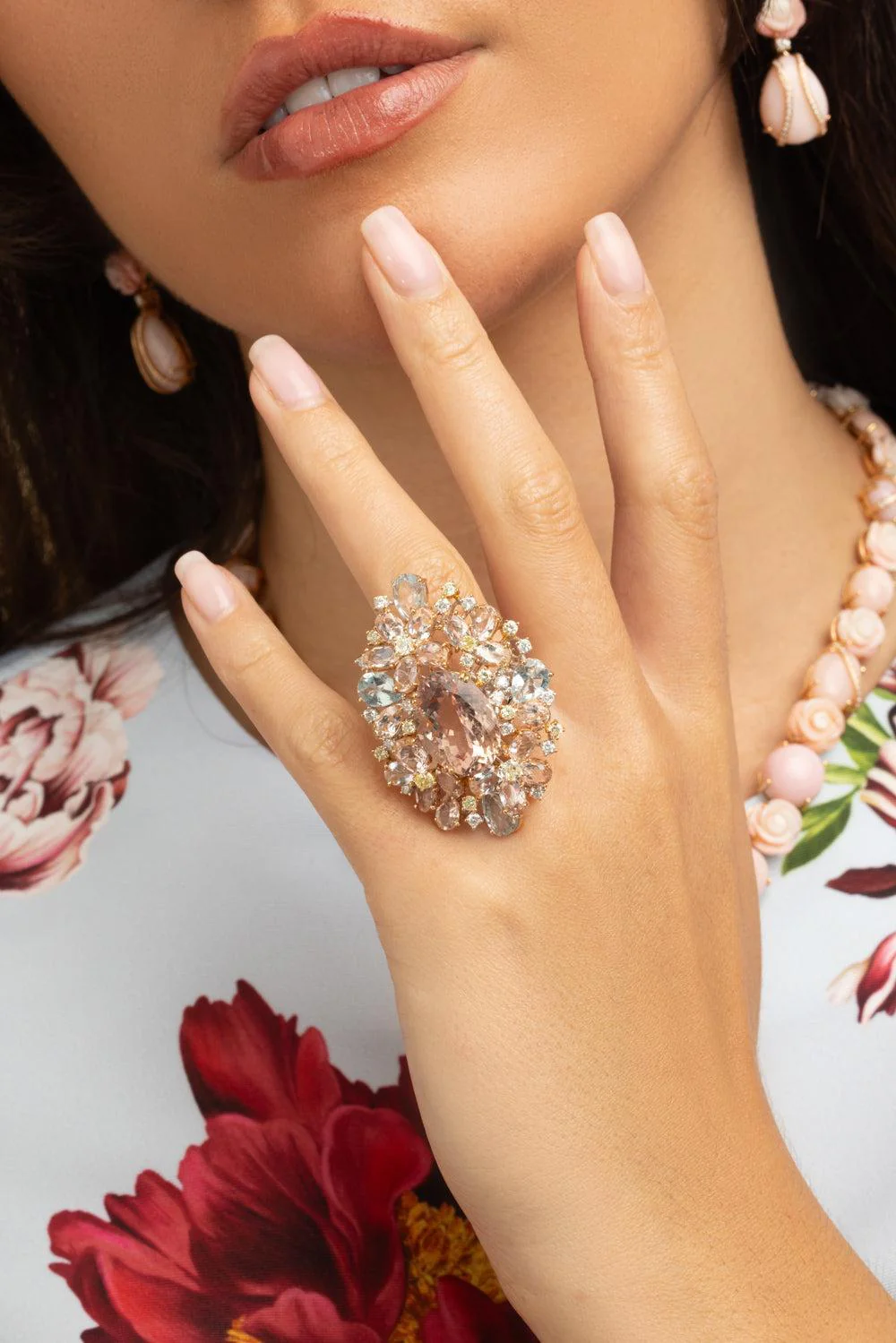 Diamond Morganite Aquamarine Ring - Image 2