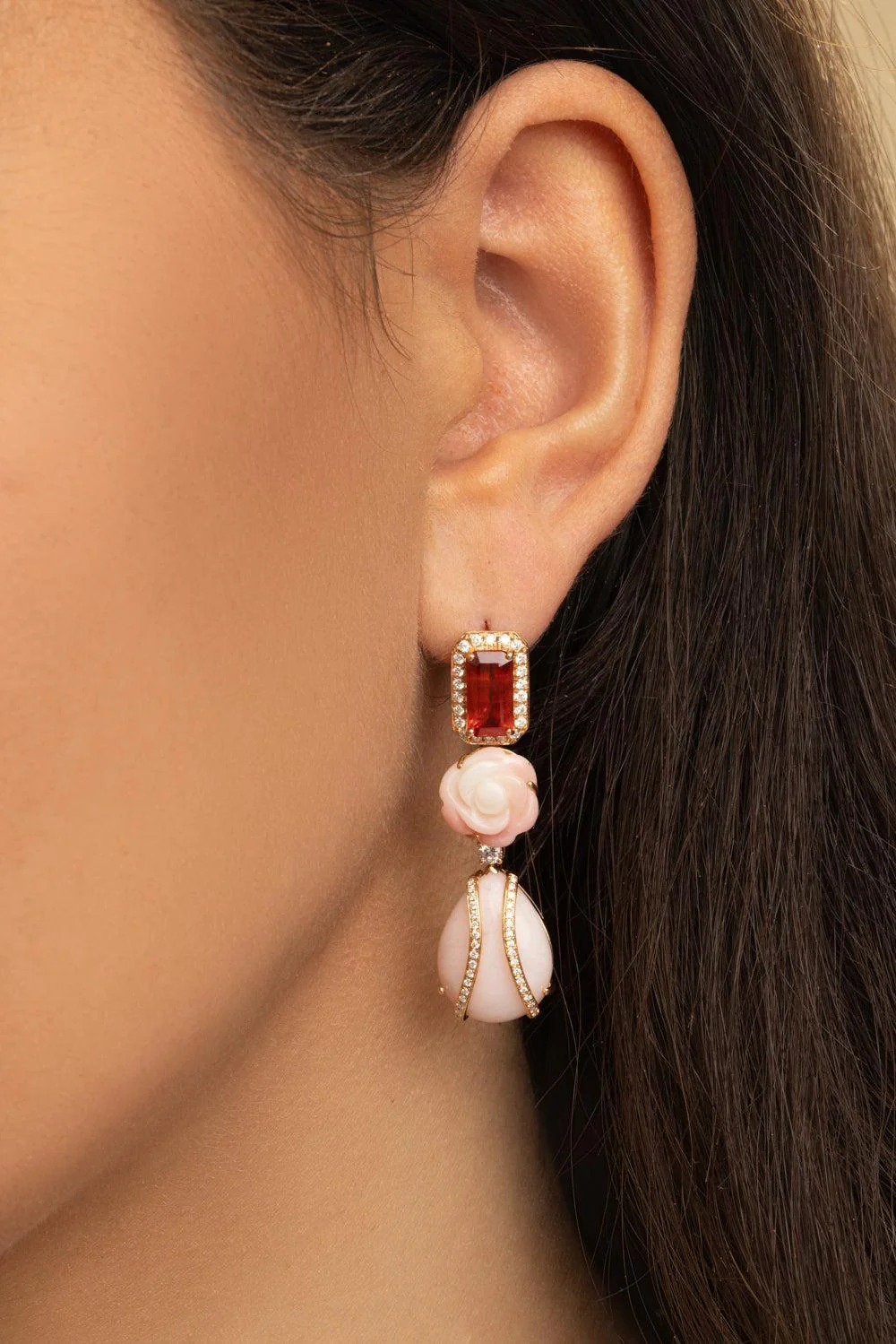 Diamond Opal Coral Drop Earrings - Image 2